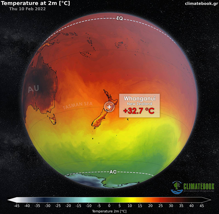 Ρεκόρ υψηλής θερμοκρασίας στη Νέα Ζηλανδία την Πέμπτη 10 Φεβρουαρίου 2022