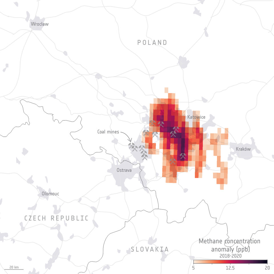 Δορυφορικός εντοπισμός εκπομπής μεθανίου από τα ανθρακωρυχεία της Πολωνίας