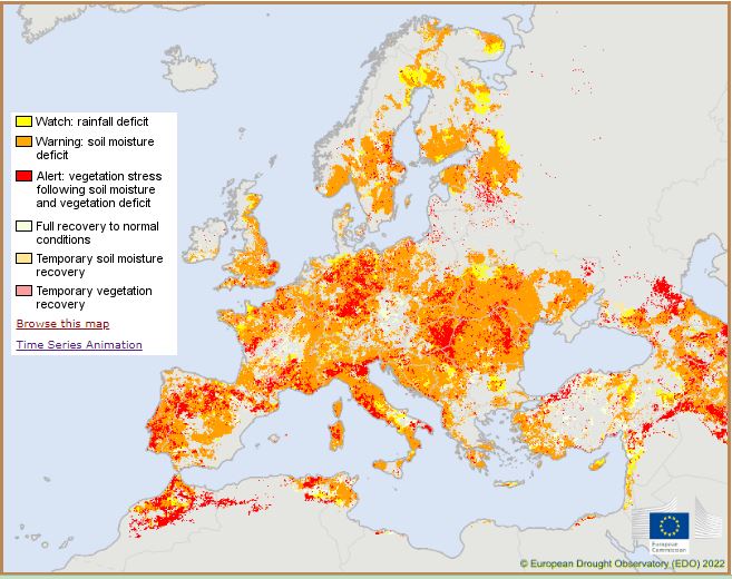 Σημαντικό τμήμα της Ευρώπης σε συνθήκες ξηρασίας, με προεκτάσεις στους τομείς της γεωργίας, της ενέργειας και της διαχείρισης υδάτινων πόρων