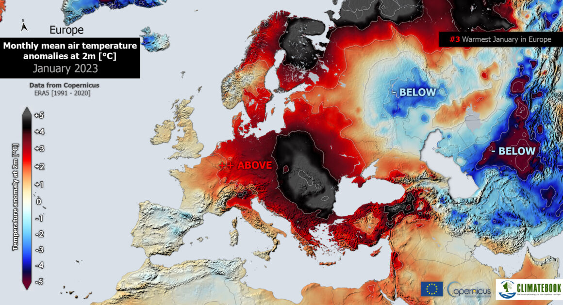 Ιανουάριος 2023: Ο 3ος πιο θερμός στα χρονικά για την Ευρώπη • Ο πιο θερμός από το 1980 στα Βαλκάνια
